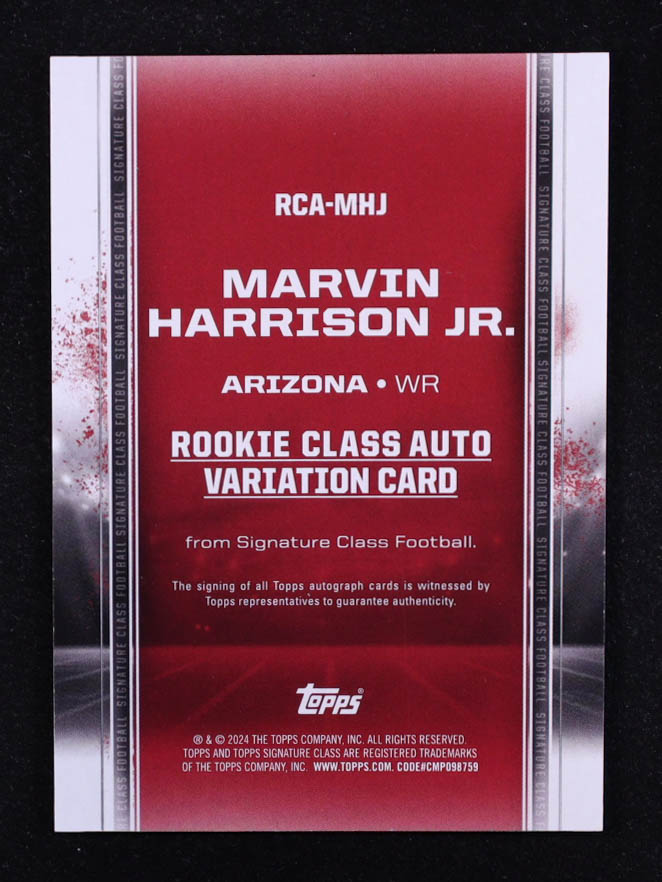 Marvin Harrison Jr. 2024 Topps Signature Class Rookie Autographs Teal #RCA-MHJ CLASS I #197/225 RC at PristineAuction.com Marvin Harrison Jr. 2024 Topps Signature Class Rookie Autographs Teal #RCA-MHJ CLASS I #197/225 RC at PristineAuction.com
