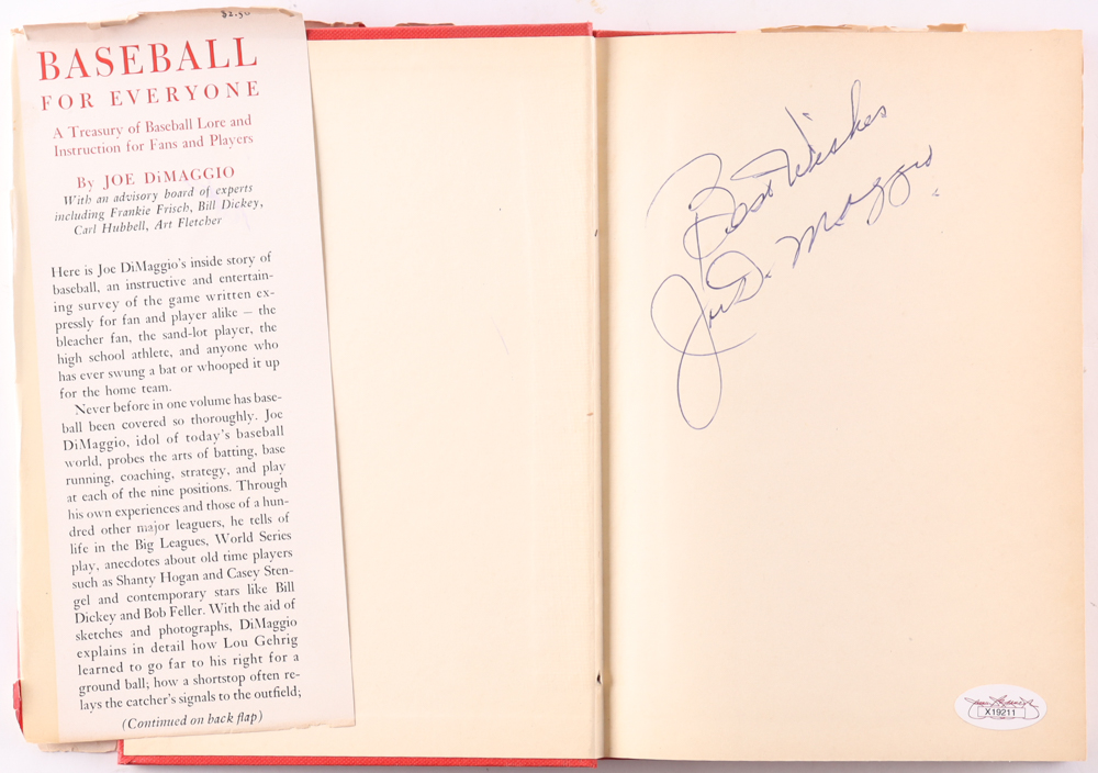 Joe DiMaggio Signed "Baseball For Everyone" Hardcover Book Inscribed "Best Wishes" (JSA) at PristineAuction.com Joe DiMaggio Signed "Baseball For Everyone" Hardcover Book Inscribed "Best Wishes" (JSA) at PristineAuction.com