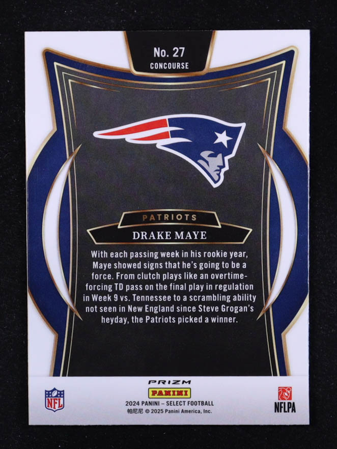 Drake Maye 2024 Select Prizm Black and Red Shock #27 RC at PristineAuction.com Drake Maye 2024 Select Prizm Black and Red Shock #27 RC at PristineAuction.com