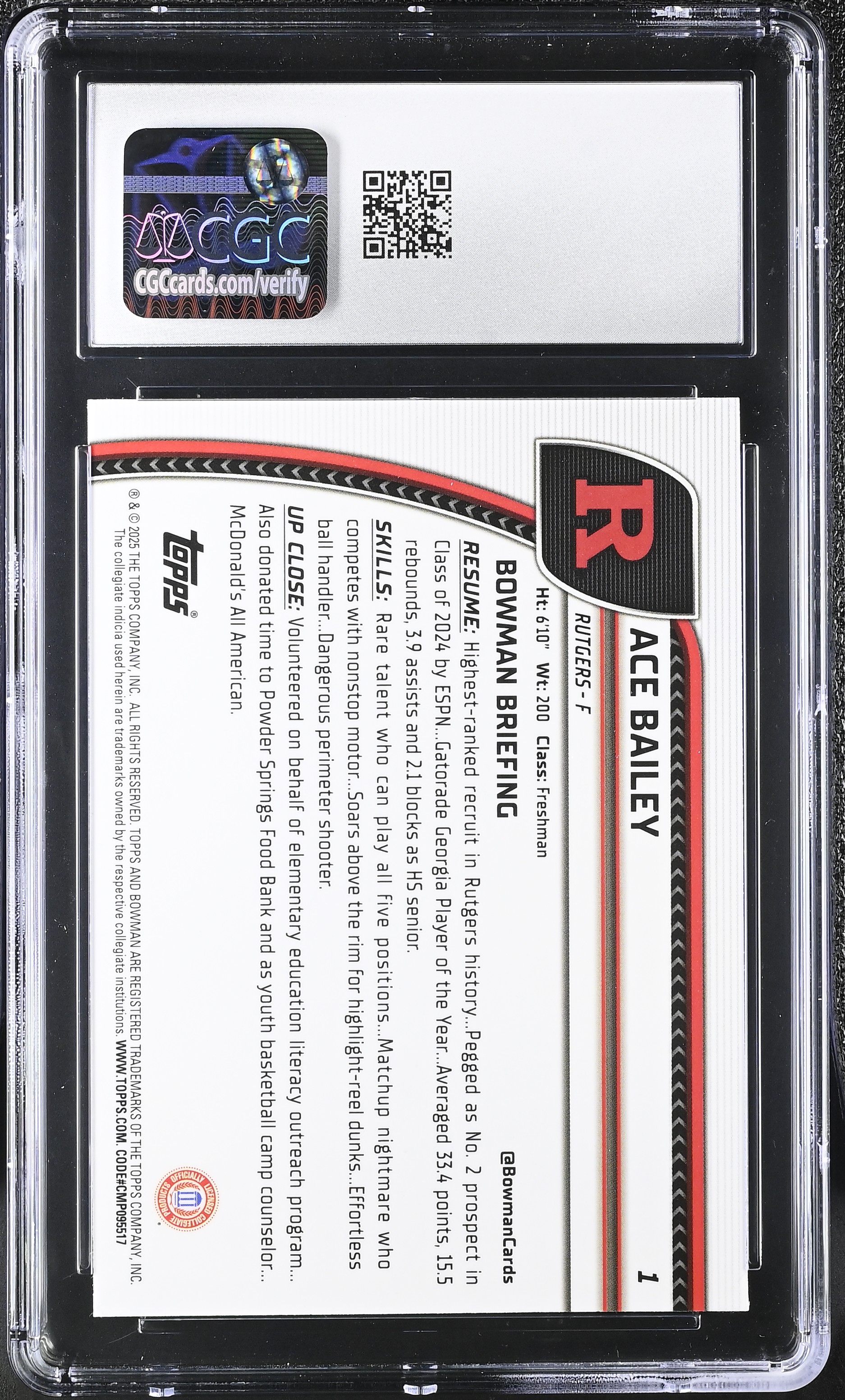 Ace Bailey 2024-25 Bowman Chrome University #1 RC (CGC 8.5) at PristineAuction.com Ace Bailey 2024-25 Bowman Chrome University #1 RC (CGC 8.5) at PristineAuction.com