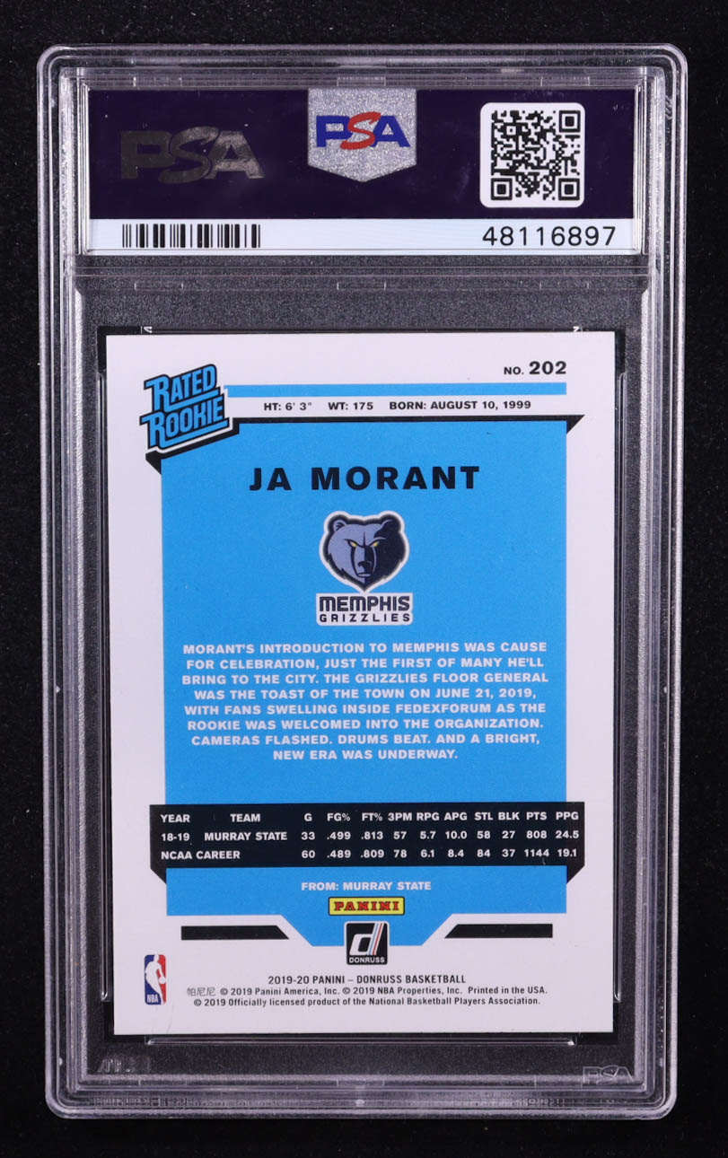 Ja Morant 2019-20 Donruss #202 RR RC (PSA 10) at PristineAuction.com Ja Morant 2019-20 Donruss #202 RR RC (PSA 10) at PristineAuction.com