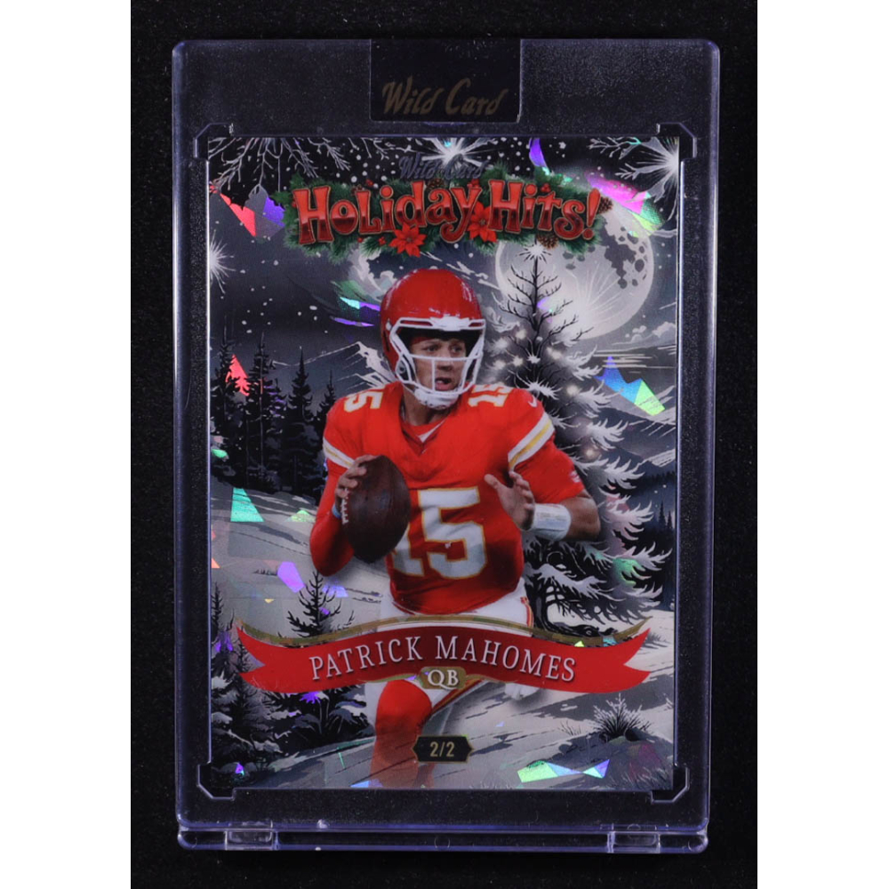Patrick Mahomes II 2025 Wild Card Holiday Hits White Winter Night Cracked Ice #HHc5-PM #2/2 at PristineAuction.com