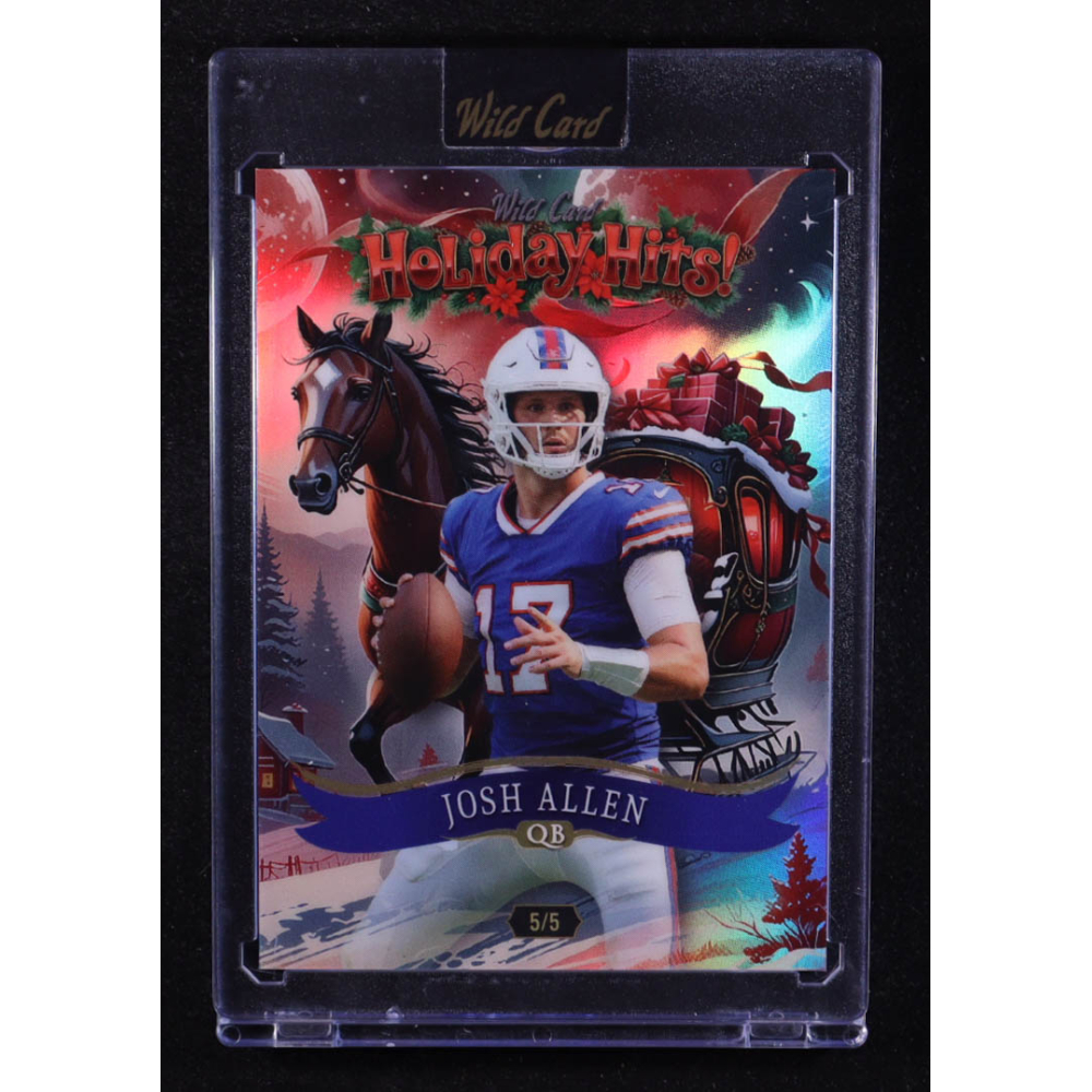 Josh Allen 2025 Wild Card Holiday Hits Holiday Sleigh Rainbow Foil #HHd4-JA #5/5 at PristineAuction.com