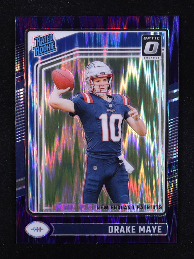 Drake Maye 2024 Donruss Optic Purple Shock #229 RR RC at PristineAuction.com Drake Maye 2024 Donruss Optic Purple Shock #229 RR RC at PristineAuction.com