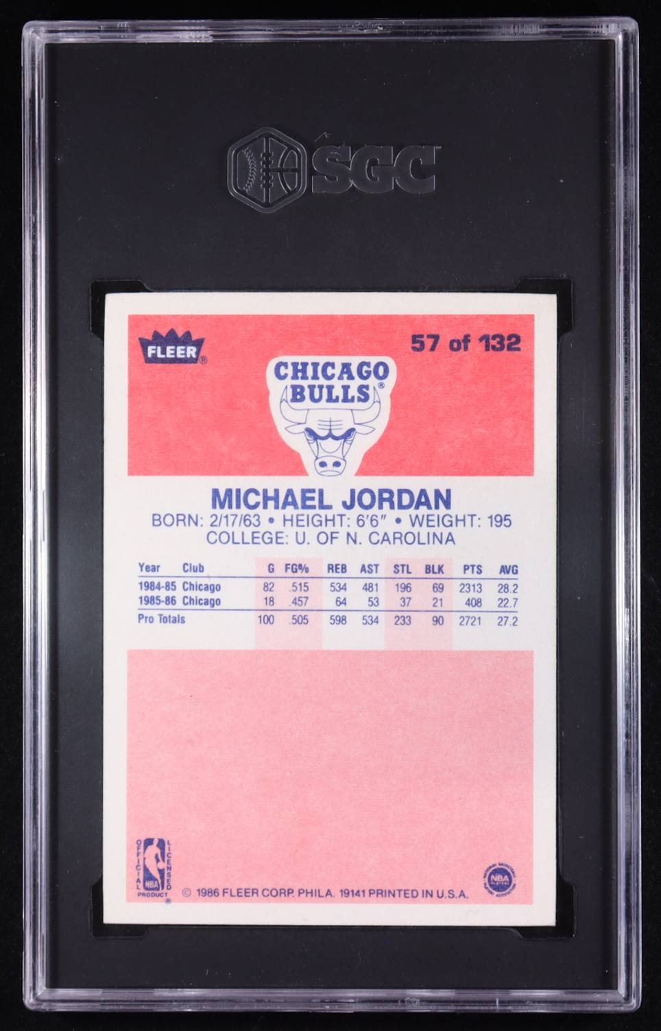 Michael Jordan 1986-87 Fleer #57 RC (SGC Authentic) at PristineAuction.com Michael Jordan 1986-87 Fleer #57 RC (SGC Authentic) at PristineAuction.com