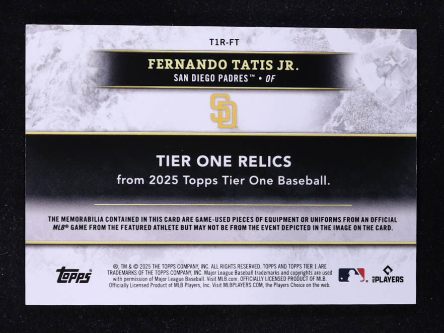 Fernando Tatis Jr. 2025 Topps Tier One Relics Blue Dual Relics #T1RFT #45/99 at PristineAuction.com Fernando Tatis Jr. 2025 Topps Tier One Relics Blue Dual Relics #T1RFT #45/99 at PristineAuction.com