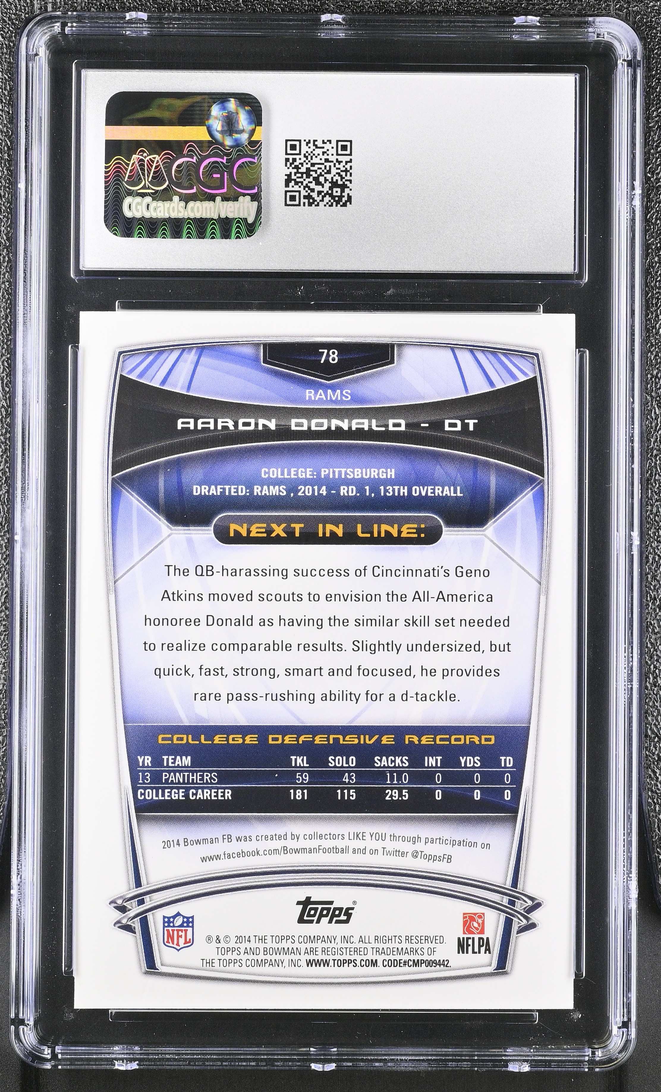 Aaron Donald 2014 Bowman Rookies Black #78 RC (CGC 8) at PristineAuction.com Aaron Donald 2014 Bowman Rookies Black #78 RC (CGC 8) at PristineAuction.com