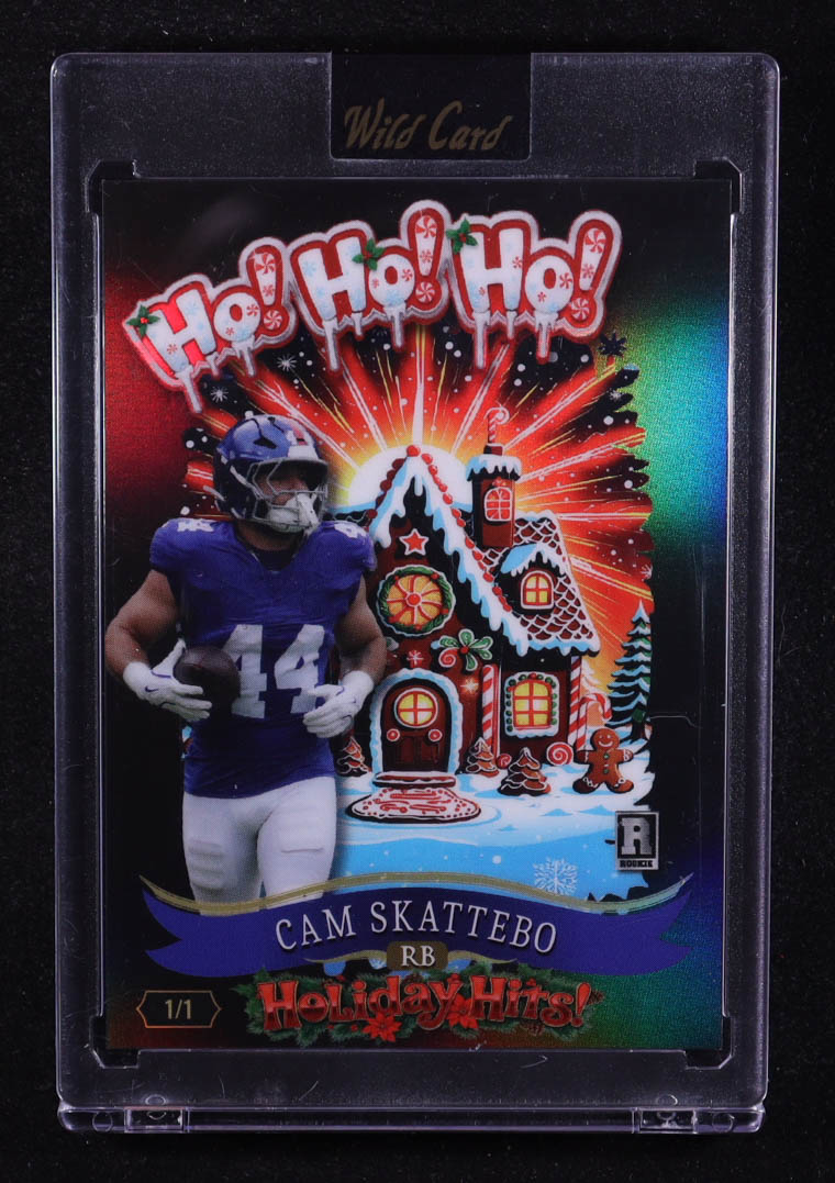 Cam Skattebo 2025 Wild Card Holiday Hits HoHoHo Black Foil #HH3H1BKb1-CS #1/1 RC at PristineAuction.com Cam Skattebo 2025 Wild Card Holiday Hits HoHoHo Black Foil #HH3H1BKb1-CS #1/1 RC at PristineAuction.com