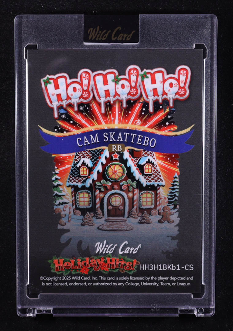 Cam Skattebo 2025 Wild Card Holiday Hits HoHoHo Black Foil #HH3H1BKb1-CS #1/1 RC at PristineAuction.com Cam Skattebo 2025 Wild Card Holiday Hits HoHoHo Black Foil #HH3H1BKb1-CS #1/1 RC at PristineAuction.com