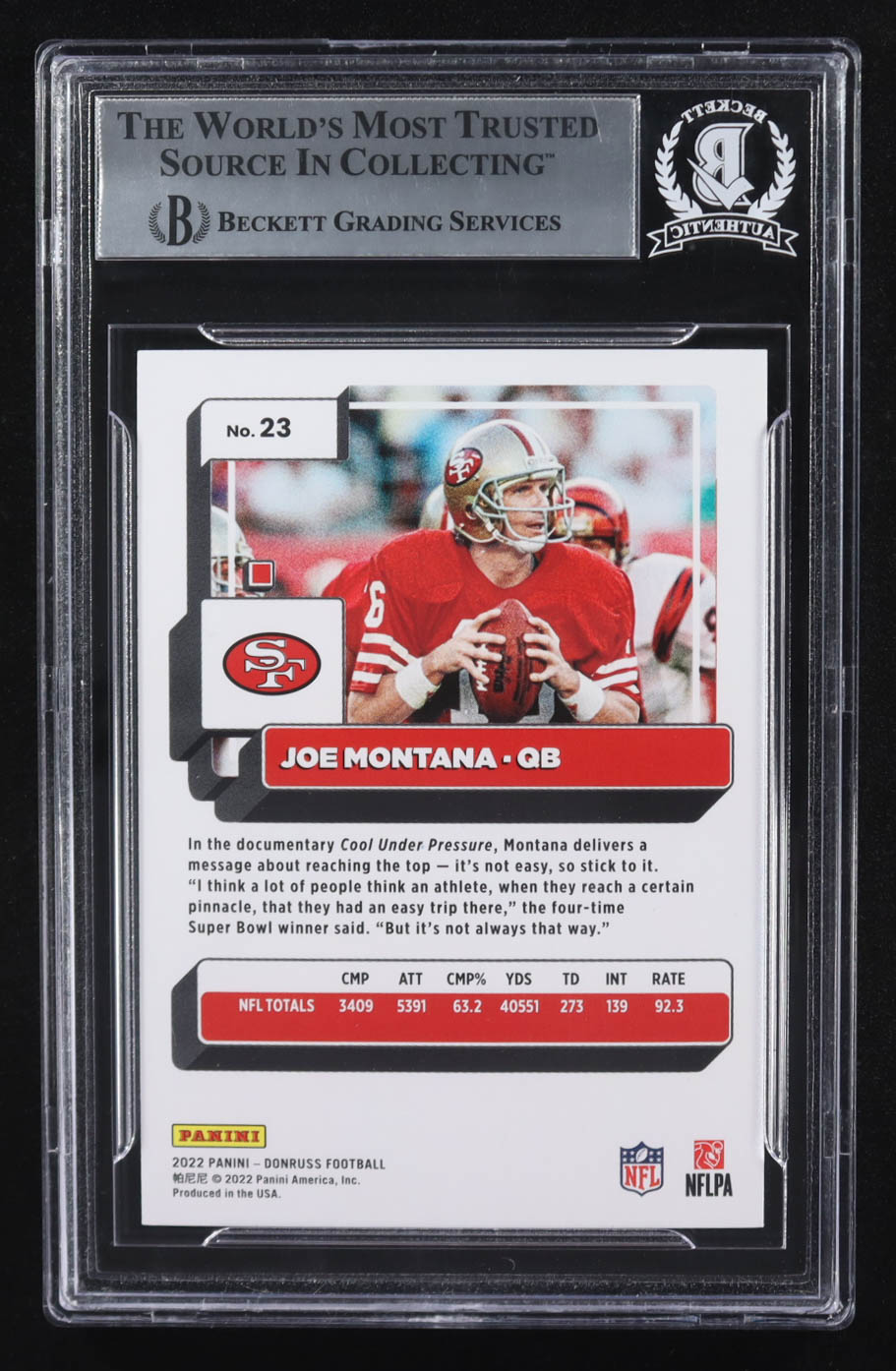 Joe Montana Signed 2022 Donruss #23 (BGS | Auto Grade Authentic) at PristineAuction.com Joe Montana Signed 2022 Donruss #23 (BGS | Auto Grade Authentic) at PristineAuction.com