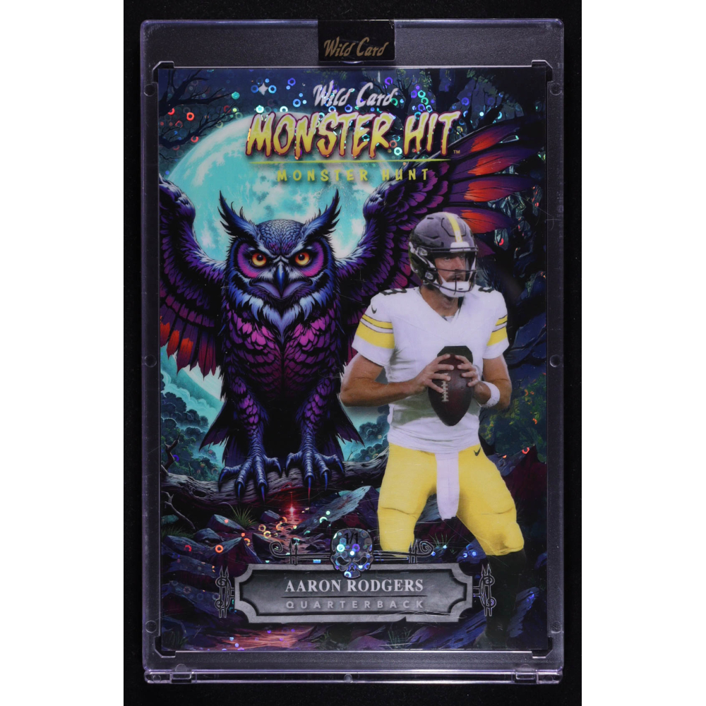 Aaron Rodgers 2025 Wild Card Haunted Hits Monster Hunt Owl Disco Jumbo #HBMM-AR #1/1 at PristineAuction.com