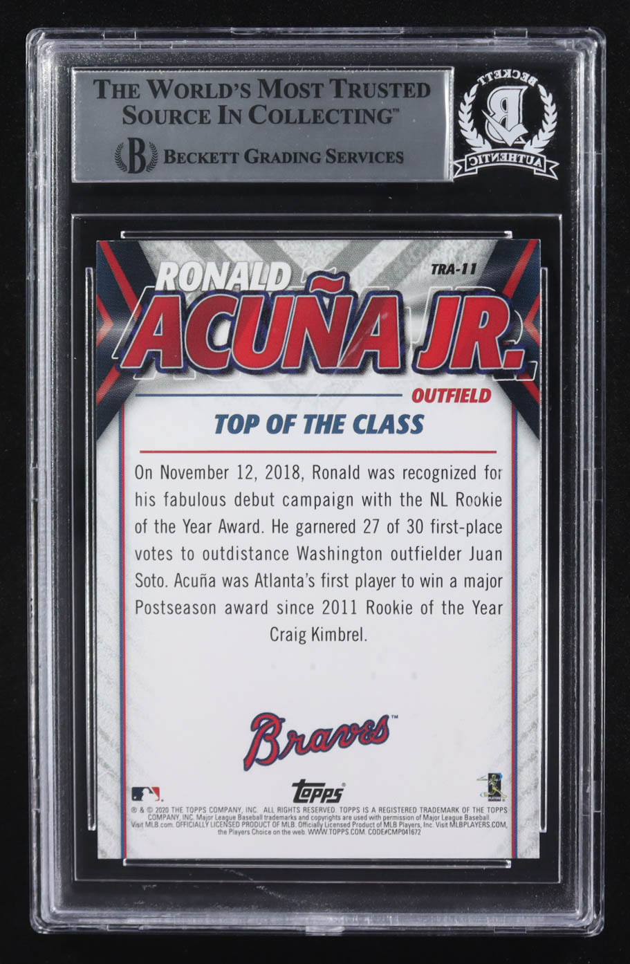 Ronald Acuna Jr. Signed 2020 Topps Update Ronald Acuna Jr. Highlights #TRA11 (BGS | Auto Grade Authentic) at PristineAuction.com Ronald Acuna Jr. Signed 2020 Topps Update Ronald Acuna Jr. Highlights #TRA11 (BGS | Auto Grade Authentic) at PristineAuction.com