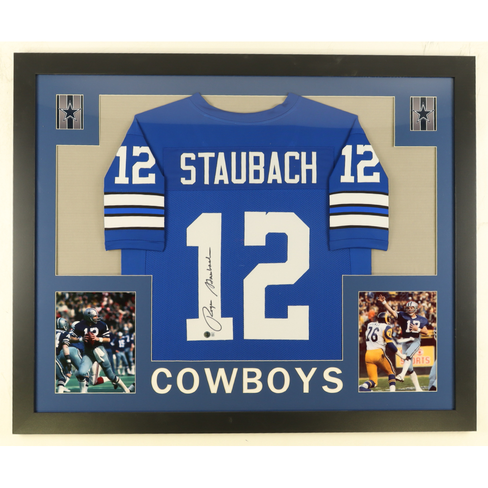 Roger Staubach Signed Custom Framed Jersey Display (Beckett) at PristineAuction.com