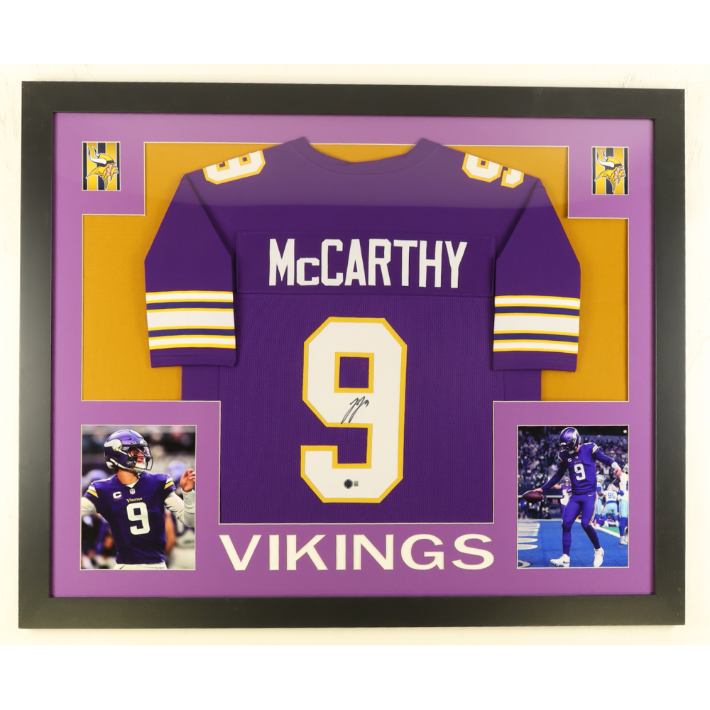 J.J. McCarthy Signed Custom Framed Jersey Display (Beckett) at PristineAuction.com