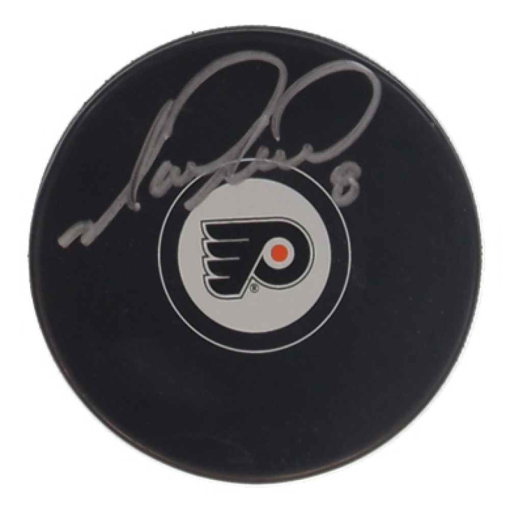 Mark Recchi Signed Flyers Logo Hockey Puck Inscribed "HOF 2017" (JSA) at PristineAuction.com