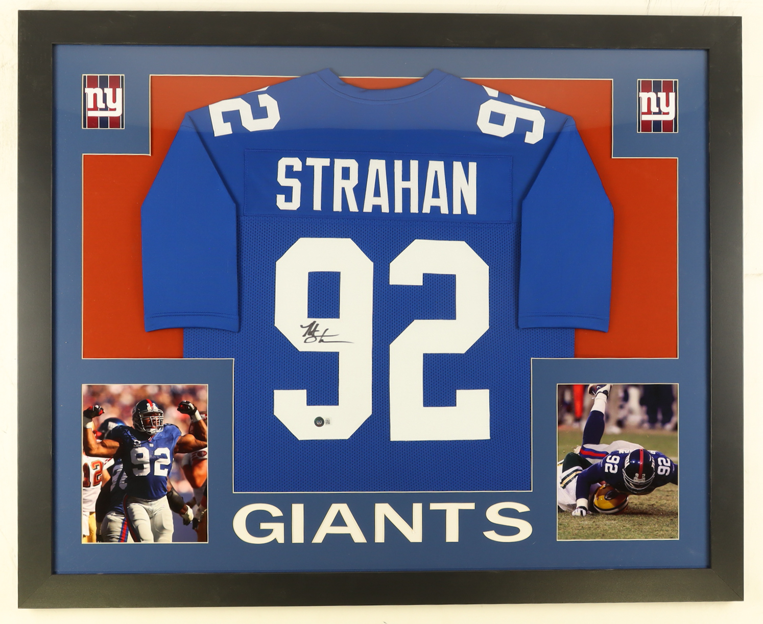 Michael Strahan Signed Custom Framed Jersey Display (Beckett) at PristineAuction.com Michael Strahan Signed Custom Framed Jersey Display (Beckett) at PristineAuction.com