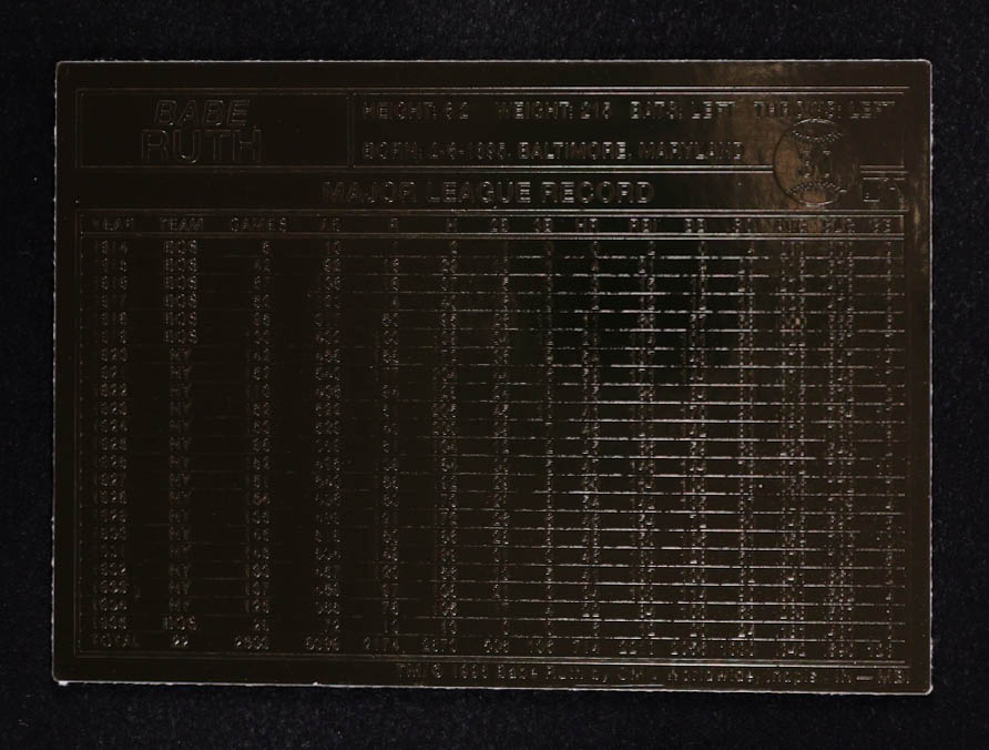 Babe Ruth 1996 Worldwide 23KT Gold #30 at PristineAuction.com Babe Ruth 1996 Worldwide 23KT Gold #30 at PristineAuction.com