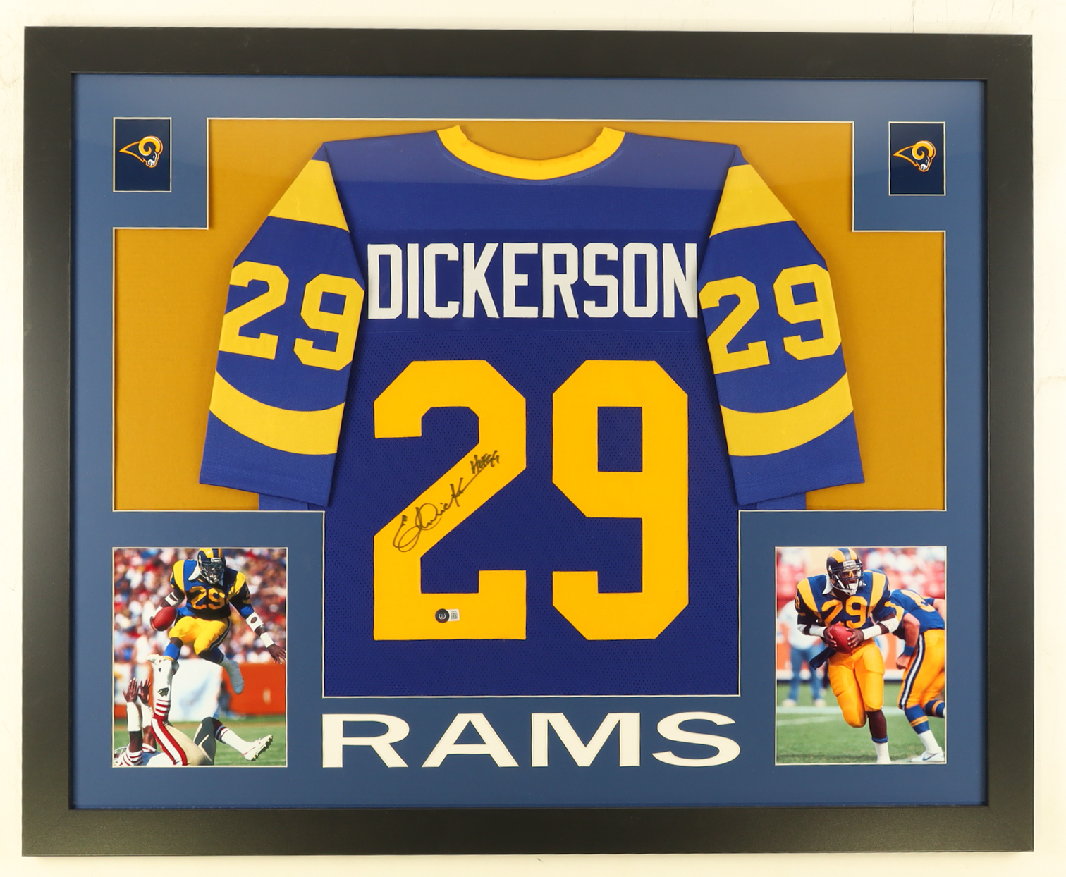 Eric Dickerson Signed Custom Framed Jersey Display Inscribed "HOF 99" (Beckett) at PristineAuction.com Eric Dickerson Signed Custom Framed Jersey Display Inscribed "HOF 99" (Beckett) at PristineAuction.com