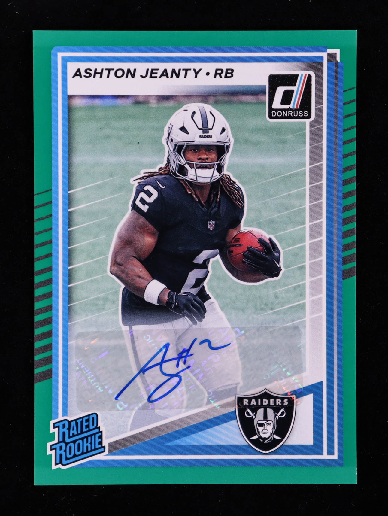 Ashton Jeanty 2025 Donruss Rated Rookies Autographs Green #305 RC at PristineAuction.com Ashton Jeanty 2025 Donruss Rated Rookies Autographs Green #305 RC at PristineAuction.com