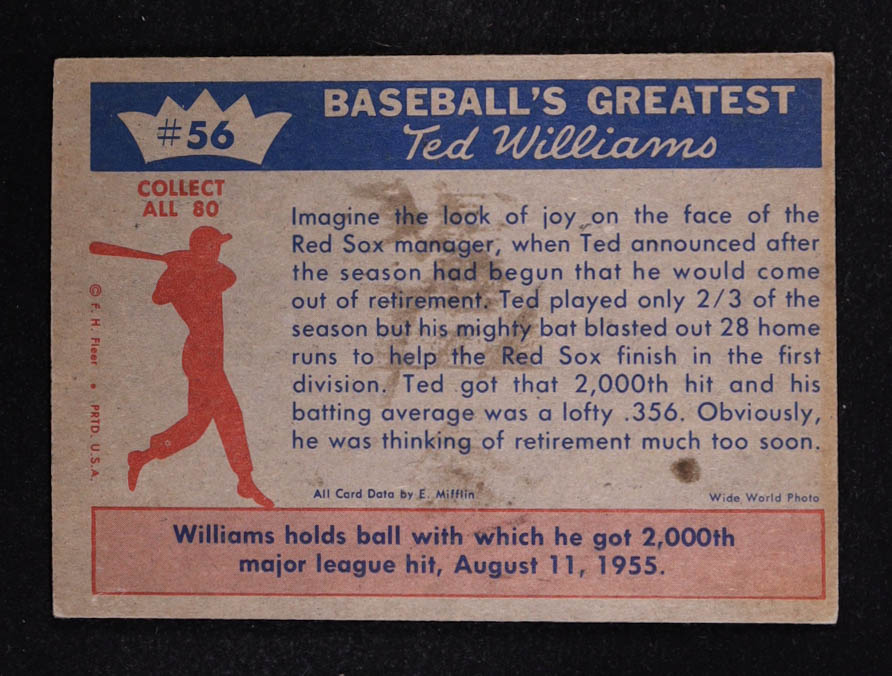 Ted Williams 1959 Fleer Ted Williams #56 2000th Major League Hit at PristineAuction.com Ted Williams 1959 Fleer Ted Williams #56 2000th Major League Hit at PristineAuction.com