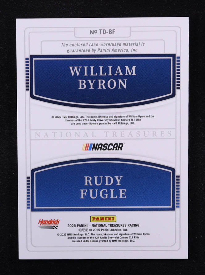William Byron / Rudy Fugle 2025 Panini National Treasures Team Duals Holo Silver #2 #22/30 at PristineAuction.com William Byron / Rudy Fugle 2025 Panini National Treasures Team Duals Holo Silver #2 #22/30 at PristineAuction.com