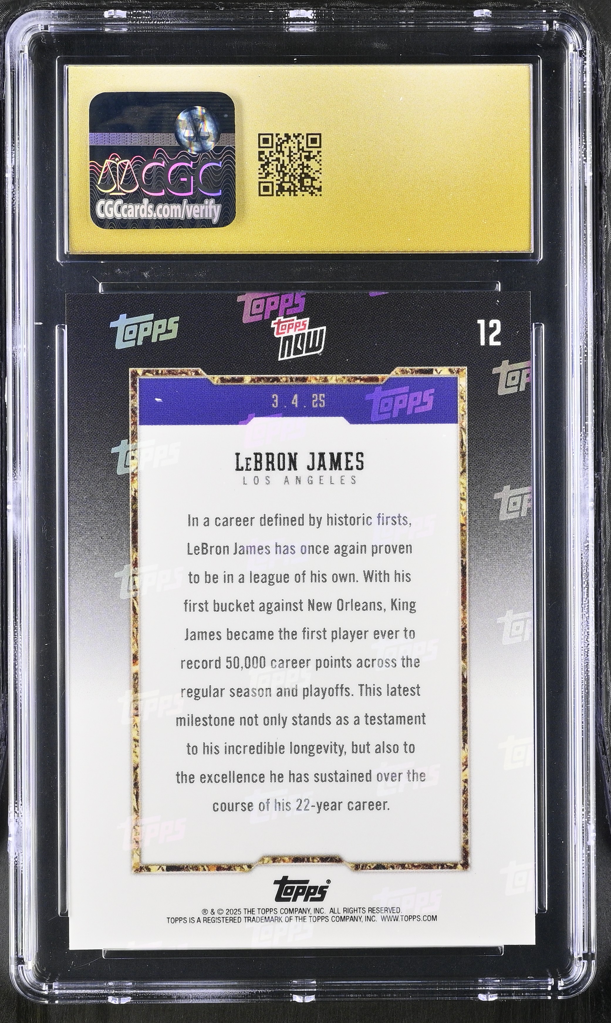 LeBron James 2024-25 Topps Now #12 (CGC PRISTINE 10 | Black Label) at PristineAuction.com LeBron James 2024-25 Topps Now #12 (CGC PRISTINE 10 | Black Label) at PristineAuction.com