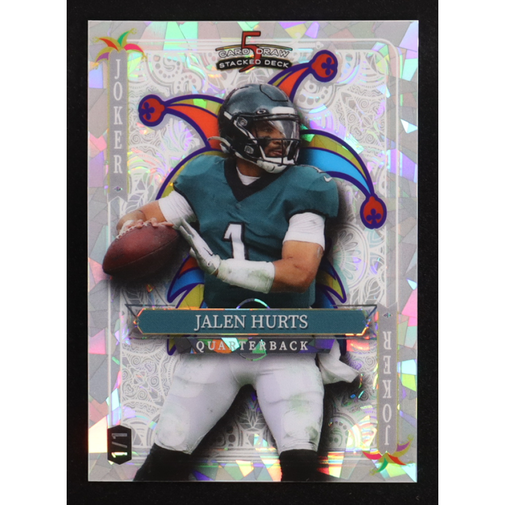 Jalen Hurts 2024 Wild Card 5 Card Draw Stacked Deck Joker Silver Crystal #SDPJ-JHN #1/1 at PristineAuction.com