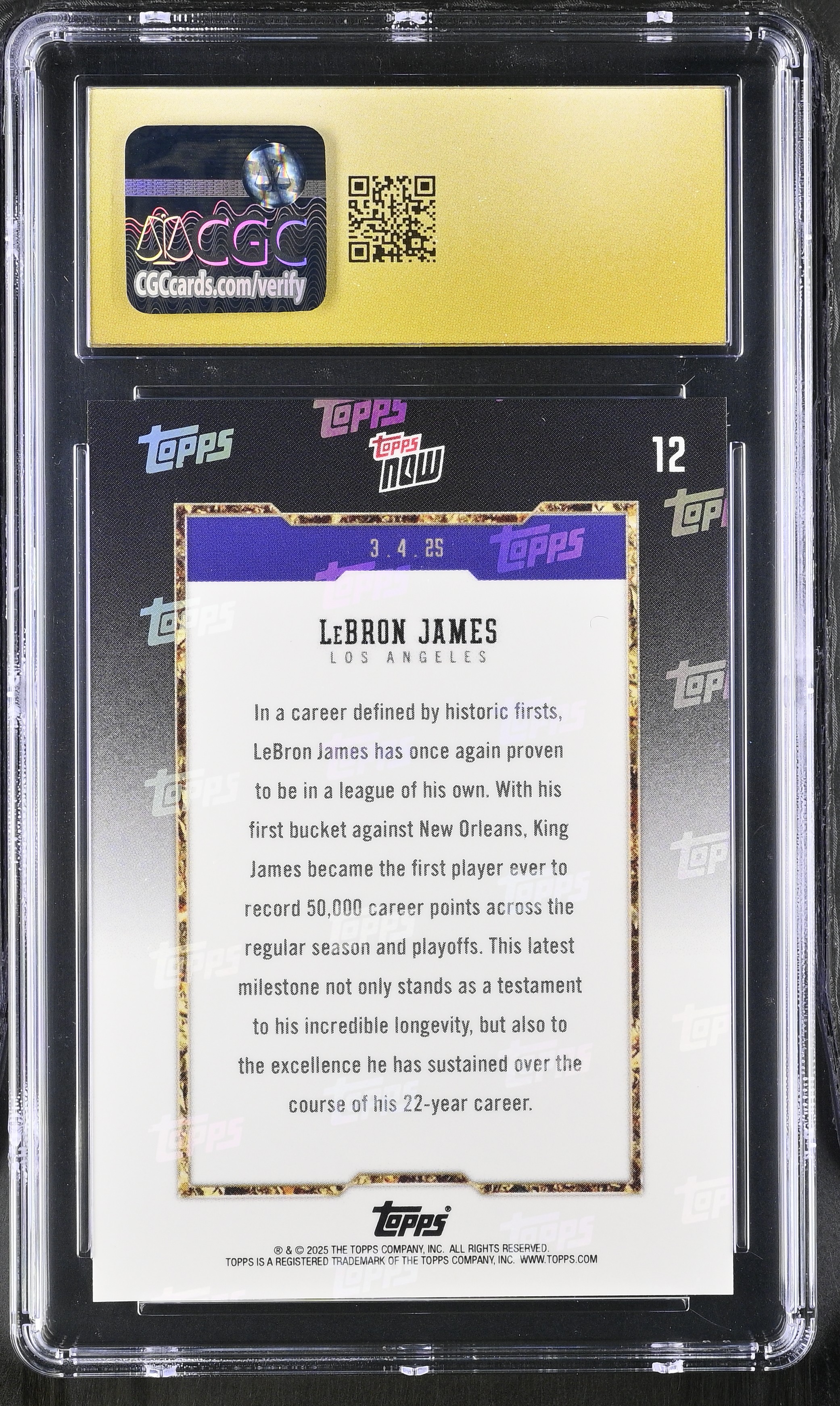 LeBron James 2024-25 Topps Now #12 (CGC PRISTINE 10 | Black Label) at PristineAuction.com LeBron James 2024-25 Topps Now #12 (CGC PRISTINE 10 | Black Label) at PristineAuction.com