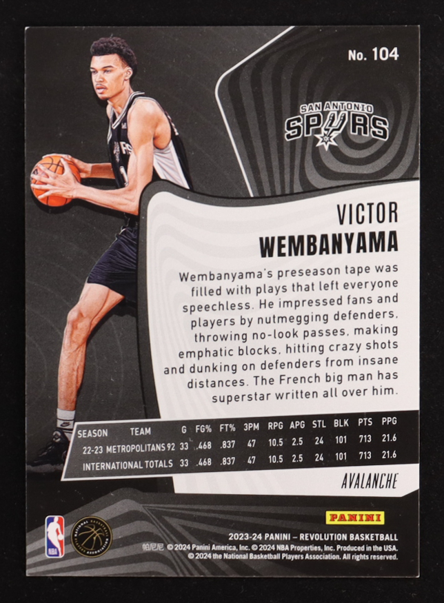 Victor Wembanyama 2023-24 Panini Revolution #104 RC at PristineAuction.com Victor Wembanyama 2023-24 Panini Revolution #104 RC at PristineAuction.com