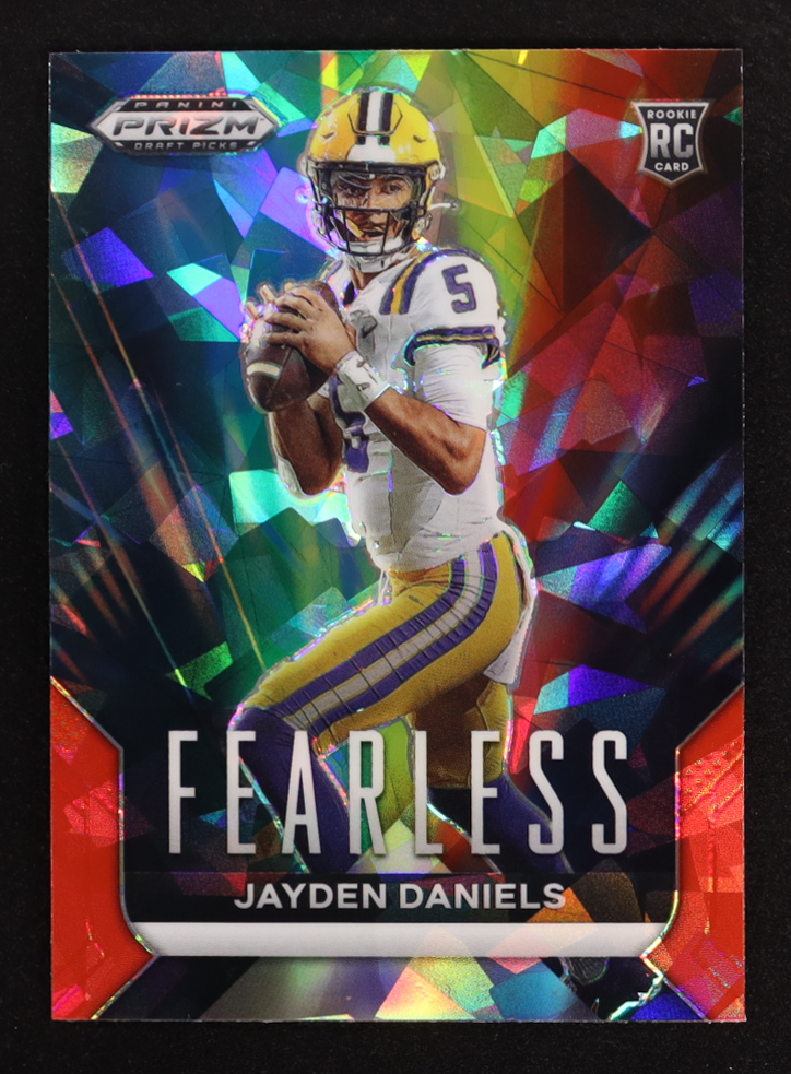 Jayden Daniels 2024 Panini Prizm Fearless Red Ice #F-JD RC at PristineAuction.com Jayden Daniels 2024 Panini Prizm Fearless Red Ice #F-JD RC at PristineAuction.com
