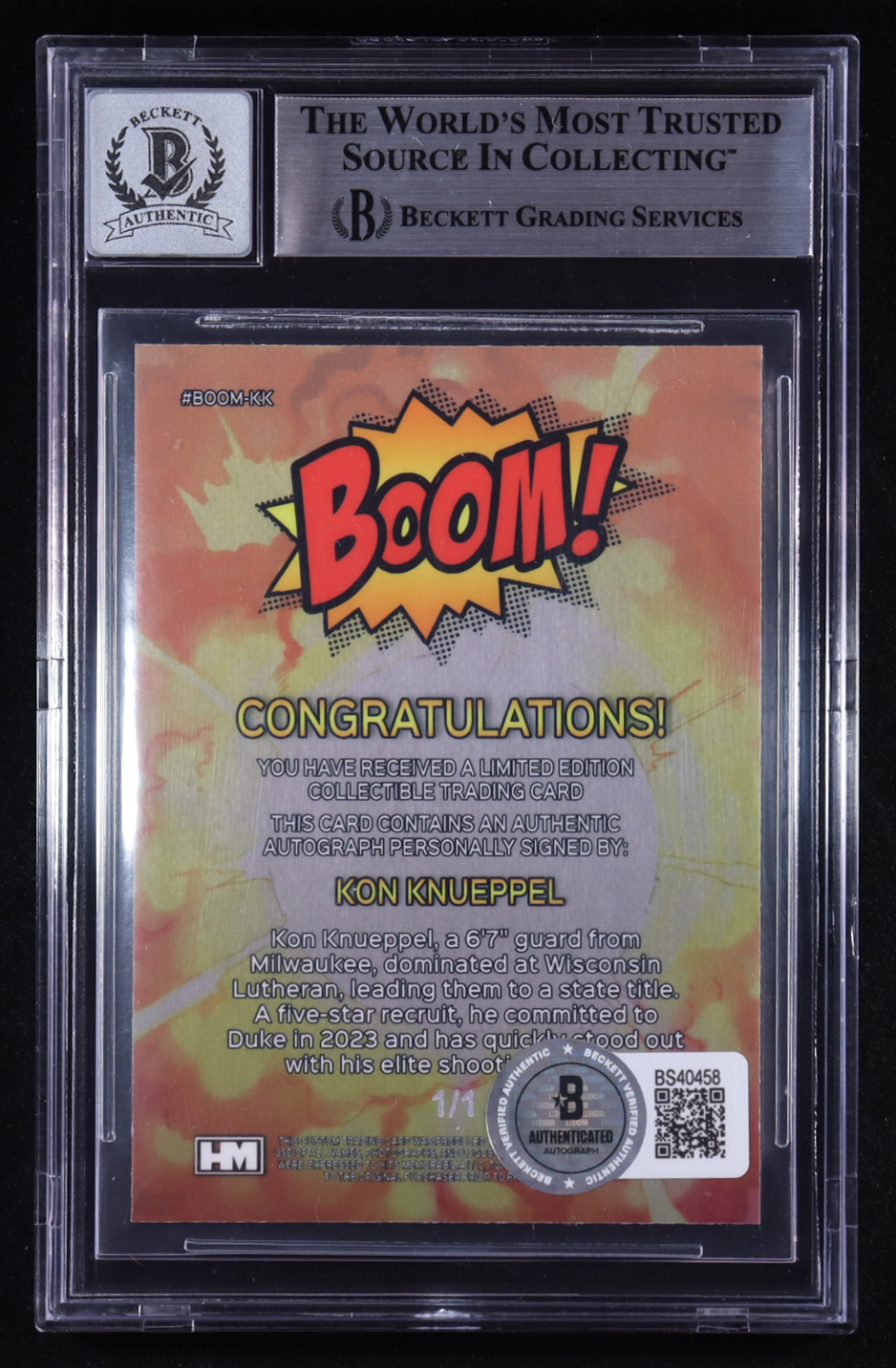Kon Knueppel Signed Boom! Custom Trading Card #BOOM-KK RC #1/1 (BGS | Autograph Graded BGS 10) at PristineAuction.com Kon Knueppel Signed Boom! Custom Trading Card #BOOM-KK RC #1/1 (BGS | Autograph Graded BGS 10) at PristineAuction.com