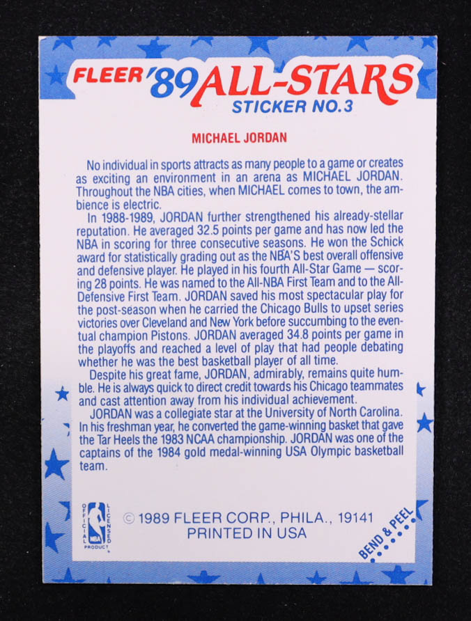 Michael Jordan 1989-90 Fleer Stickers #3 at PristineAuction.com Michael Jordan 1989-90 Fleer Stickers #3 at PristineAuction.com