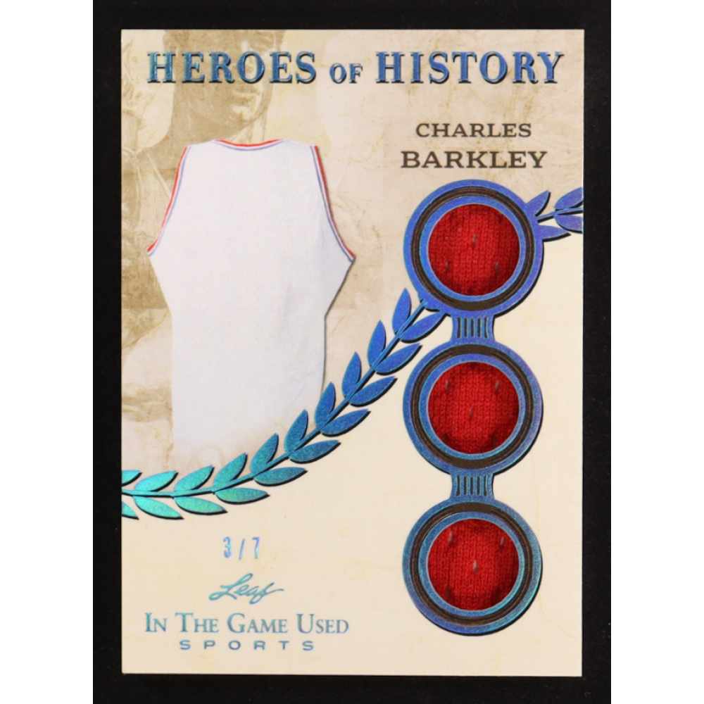 Charles Barkley 2025 Leaf ITG Used Sports Heroes Of History Memorabilia Spectrum Platinum Blue Holofoil #HH14 #3/7 at PristineAuction.com