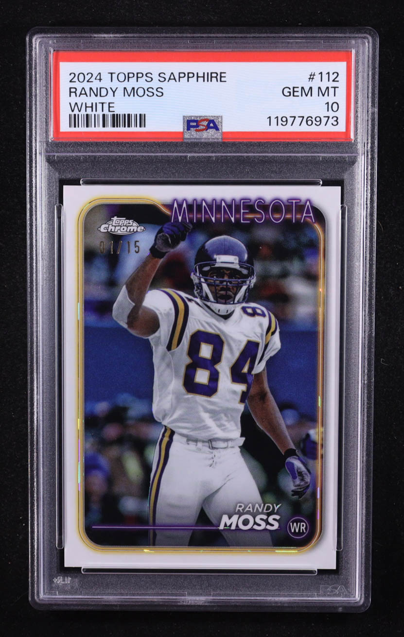 Randy Moss 2024 Topps Chrome Sapphire White #112 #01/15 (PSA 10) at PristineAuction.com Randy Moss 2024 Topps Chrome Sapphire White #112 #01/15 (PSA 10) at PristineAuction.com