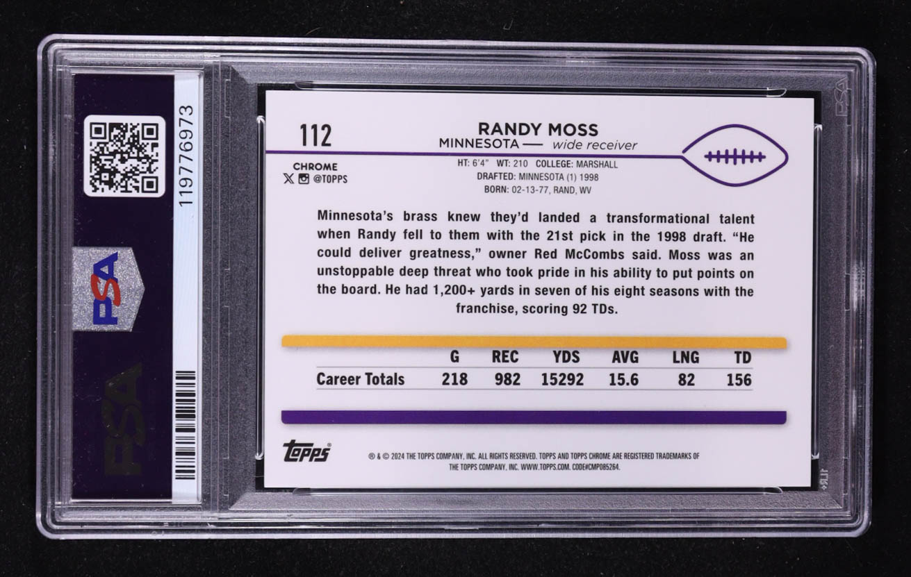 Randy Moss 2024 Topps Chrome Sapphire White #112 #01/15 (PSA 10) at PristineAuction.com Randy Moss 2024 Topps Chrome Sapphire White #112 #01/15 (PSA 10) at PristineAuction.com