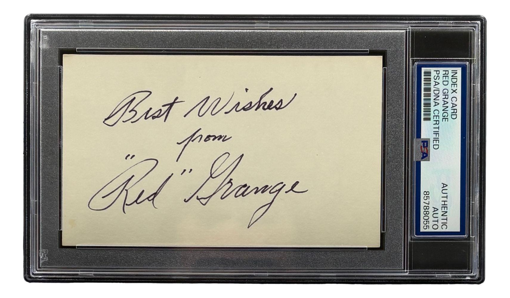 Red Grange Signed 3x5 Index Card Inscribed "Best Wishes" (PSA) at PristineAuction.com Red Grange Signed 3x5 Index Card Inscribed "Best Wishes" (PSA) at PristineAuction.com