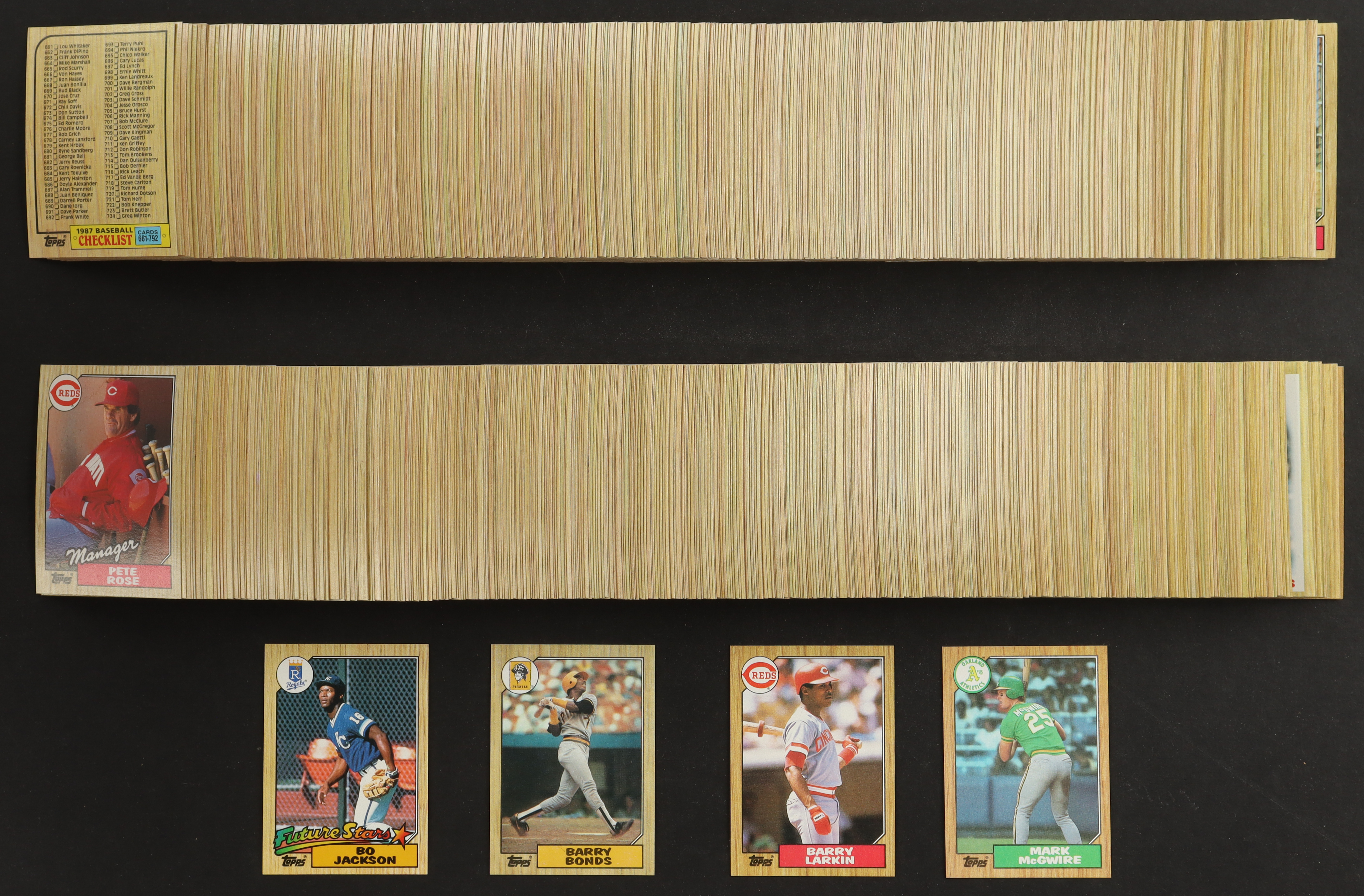 1987 Topps Baseball Complete Set of (792) Cards with Bo Jackson #170 RC, Barry Bonds #320 RC, Mark McGwire #366 RC, Barry Larkin #648 RC at PristineAuction.com 1987 Topps Baseball Complete Set of (792) Cards with Bo Jackson #170 RC, Barry Bonds #320 RC, Mark McGwire #366 RC, Barry Larkin #648 RC at PristineAuction.com