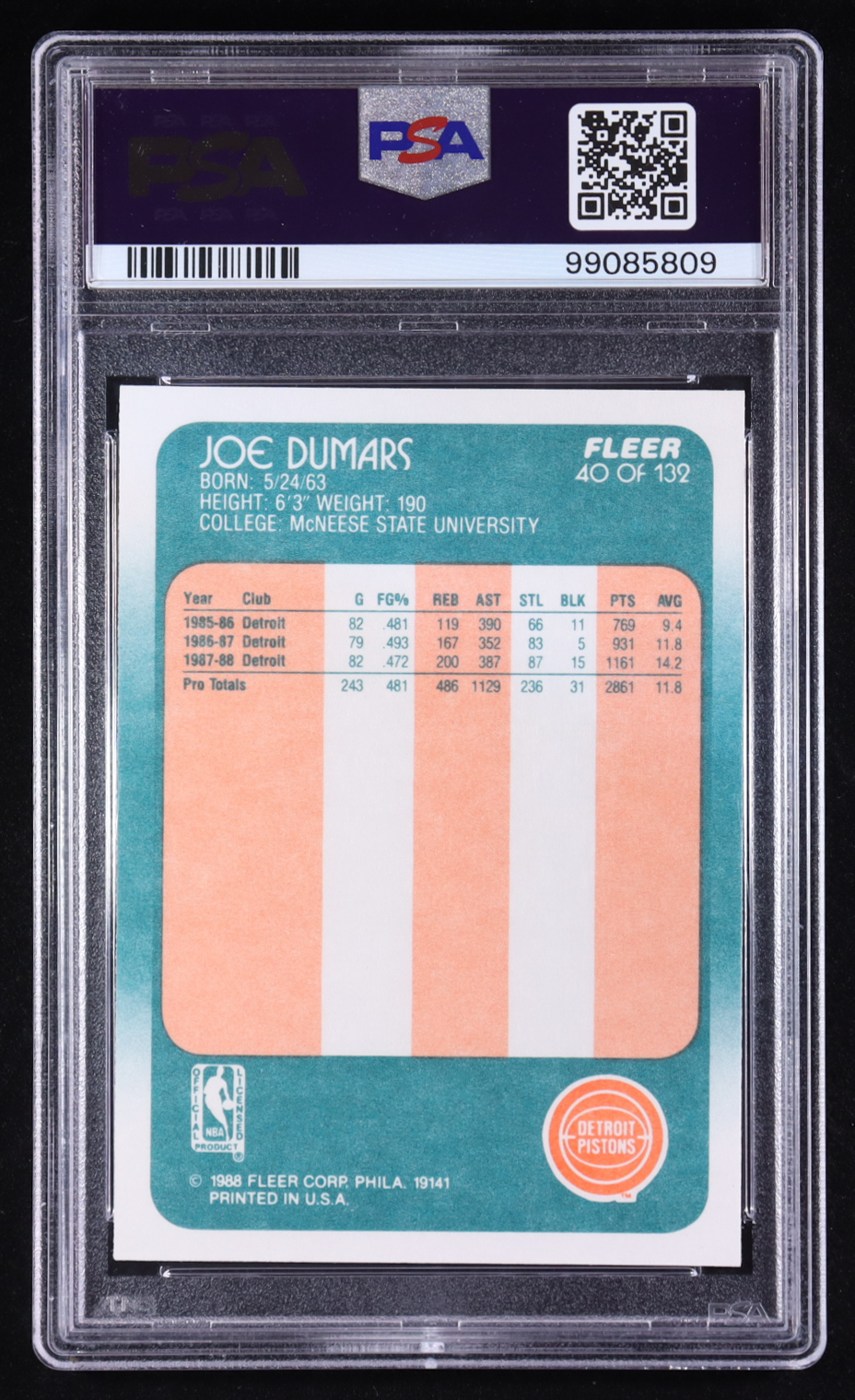 Joe Dumars 1988-89 Fleer #40 (PSA 10) at PristineAuction.com Joe Dumars 1988-89 Fleer #40 (PSA 10) at PristineAuction.com