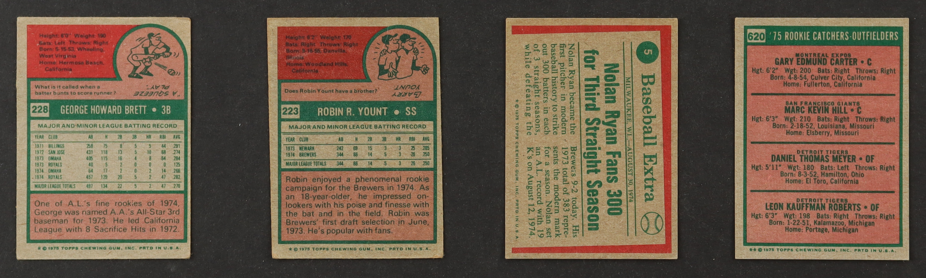 1975 Topps Baseball Complete Set of (660) Cards With Nolan Ryan #5, George Brett #228, Gary Carter / Marc Hill, Danny Meyers / Leon Roberts #620 at PristineAuction.com 1975 Topps Baseball Complete Set of (660) Cards With Nolan Ryan #5, George Brett #228, Gary Carter / Marc Hill, Danny Meyers / Leon Roberts #620 at PristineAuction.com