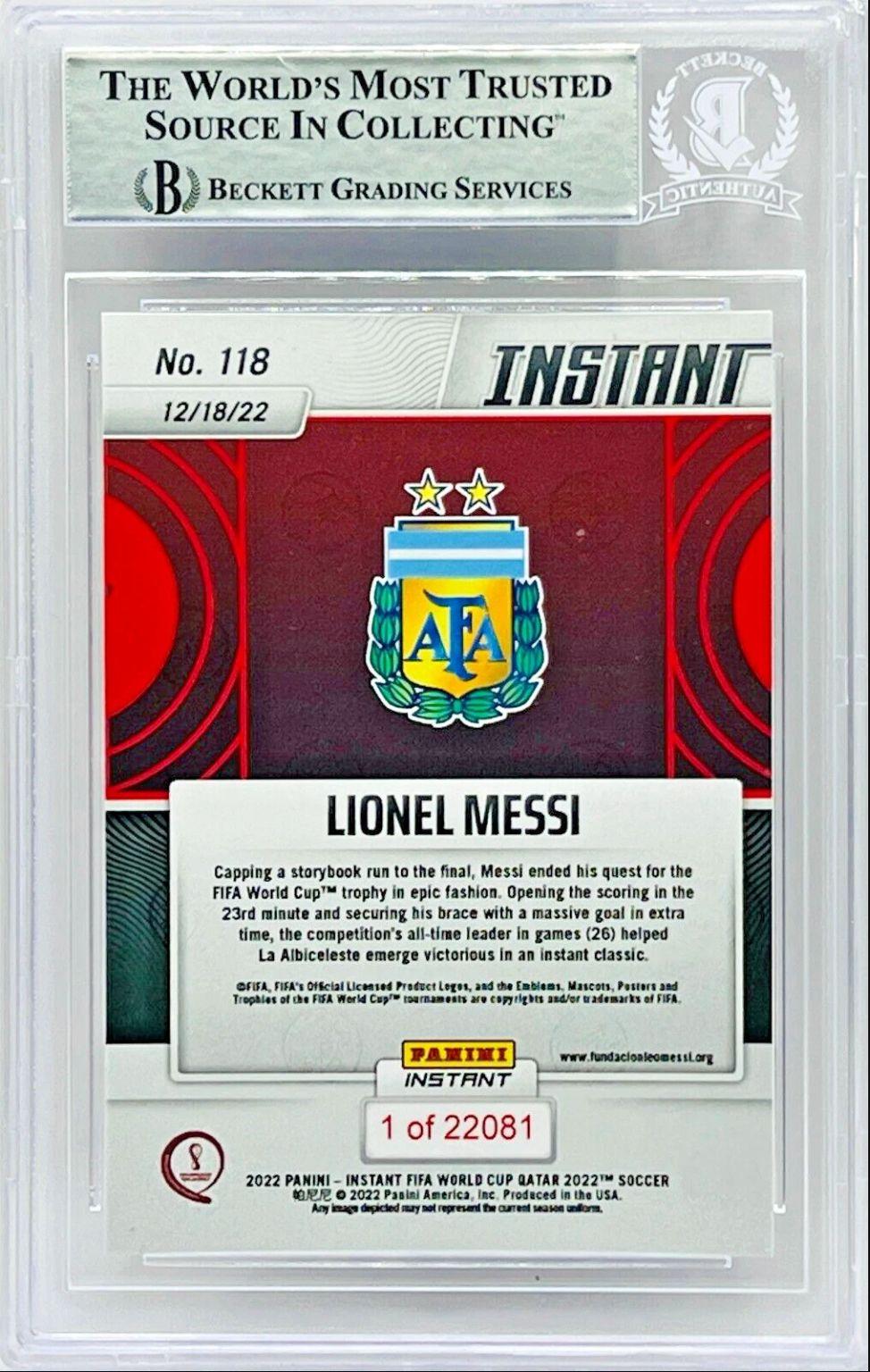 Lionel Messi Signed 2022 Panini Instant FIFA World Cup #118 (BGS) at PristineAuction.com Lionel Messi Signed 2022 Panini Instant FIFA World Cup #118 (BGS) at PristineAuction.com