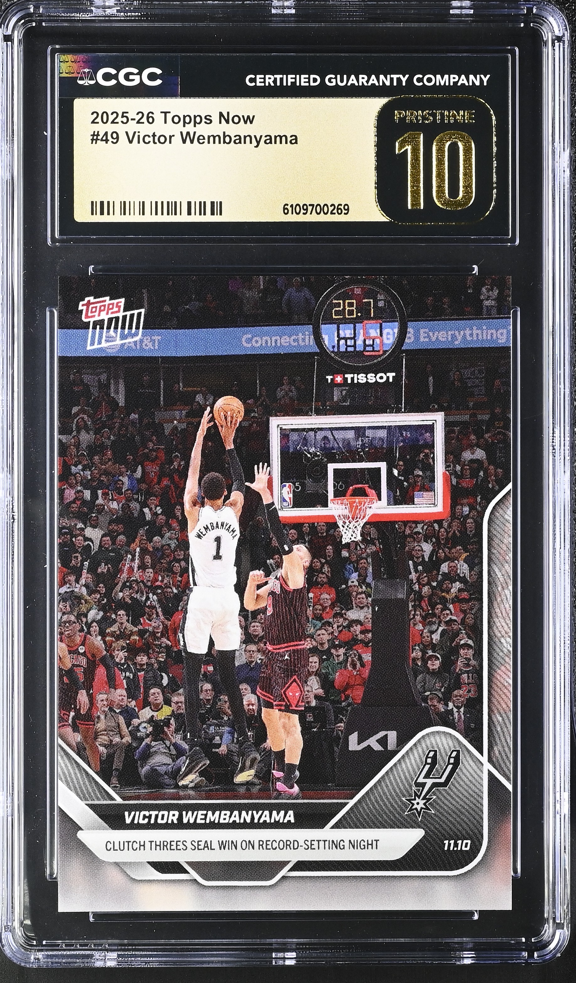 Victor Wembanyama 2025-26 Topps Now #49 (CGC 10 | Pristine Black Label) at PristineAuction.com Victor Wembanyama 2025-26 Topps Now #49 (CGC 10 | Pristine Black Label) at PristineAuction.com