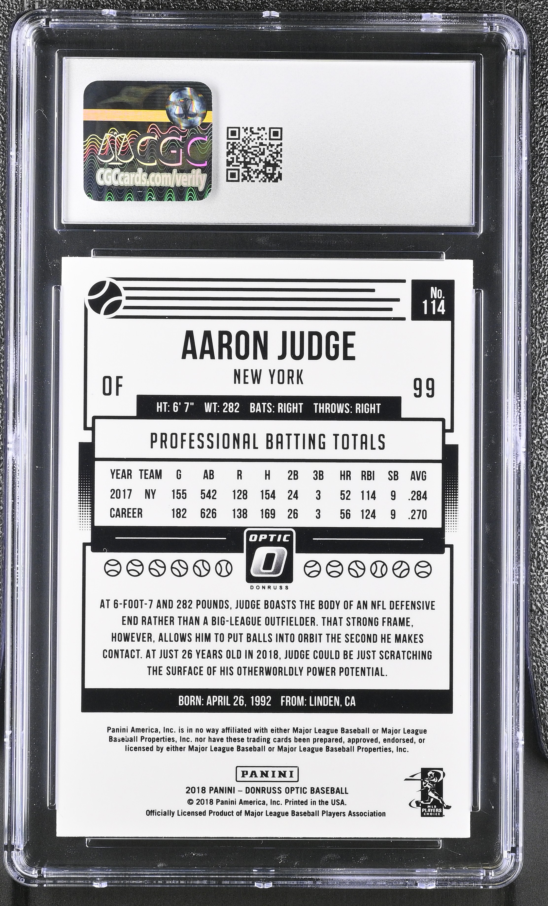 Aaron Judge 2018 Donruss Optic #114 (CGC 9) at PristineAuction.com Aaron Judge 2018 Donruss Optic #114 (CGC 9) at PristineAuction.com
