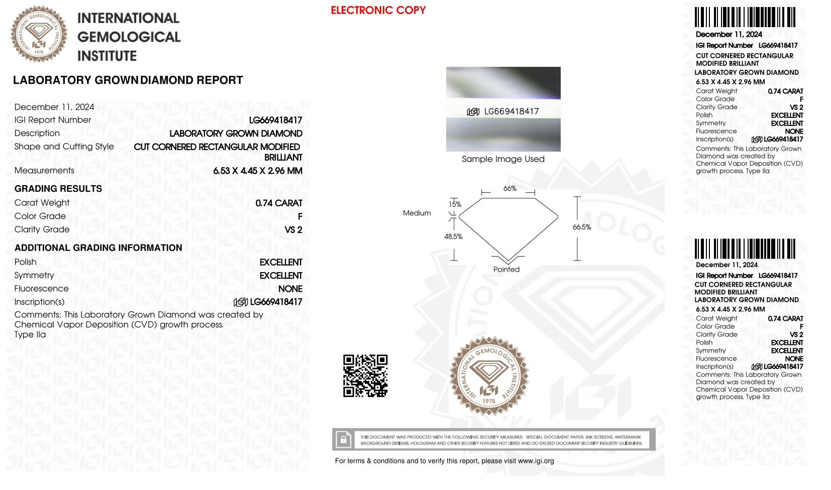 .74 Carats Lab Grown Diamond Loose F, VS2 | IGI Cert at PristineAuction.com .74 Carats Lab Grown Diamond Loose F, VS2 | IGI Cert at PristineAuction.com