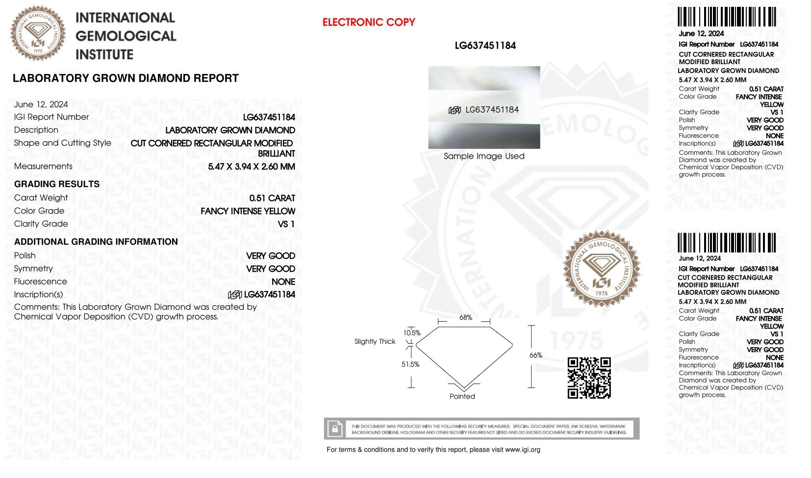.51 Carats Lab Grown FANCY INTENSE YELLOW Diamond Loose VS1 | IGI Cert at PristineAuction.com .51 Carats Lab Grown FANCY INTENSE YELLOW Diamond Loose VS1 | IGI Cert at PristineAuction.com