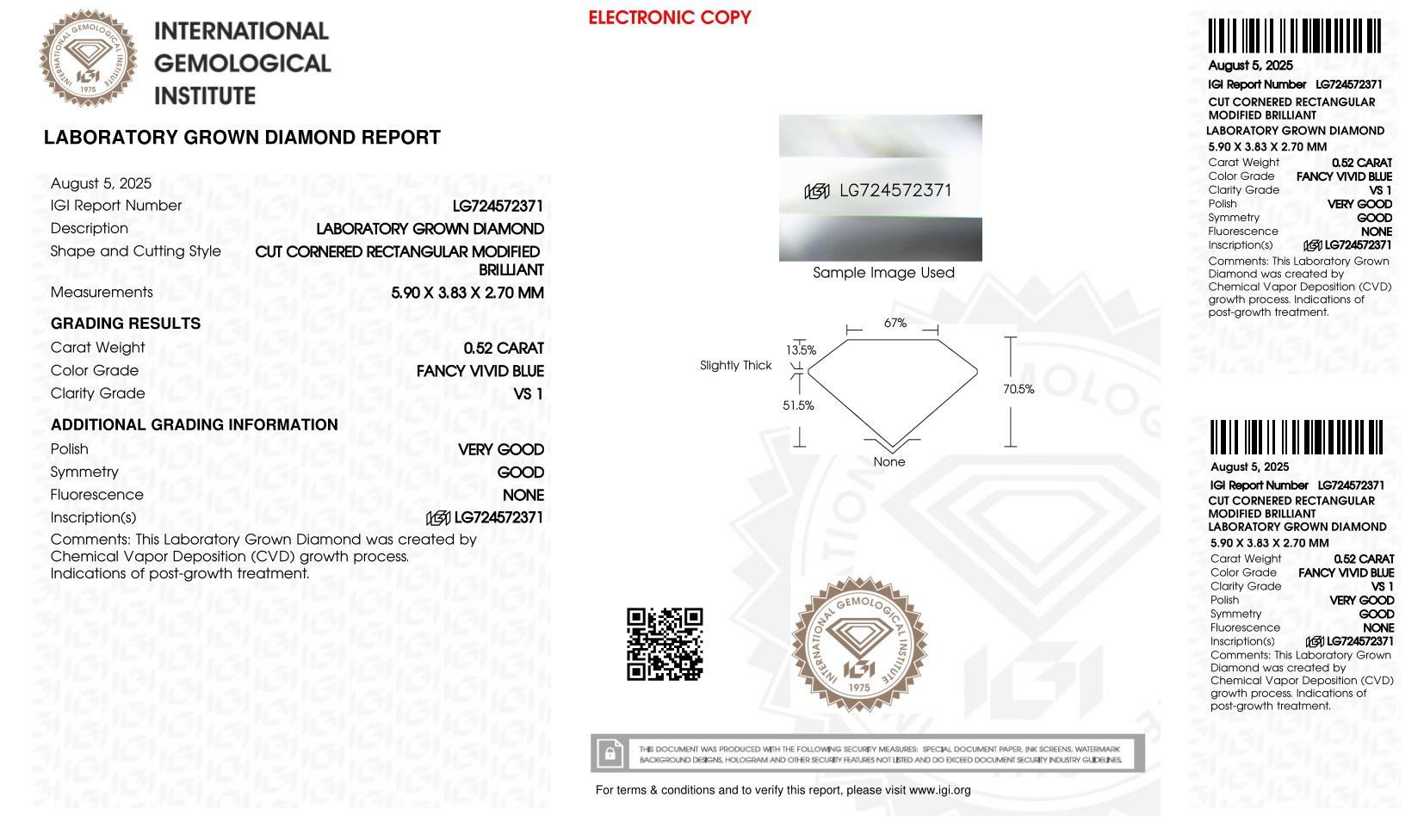 .52 Carats Lab Grown FANCY VIVID BLUE Diamond Loose VS1 | IGI Cert at PristineAuction.com .52 Carats Lab Grown FANCY VIVID BLUE Diamond Loose VS1 | IGI Cert at PristineAuction.com