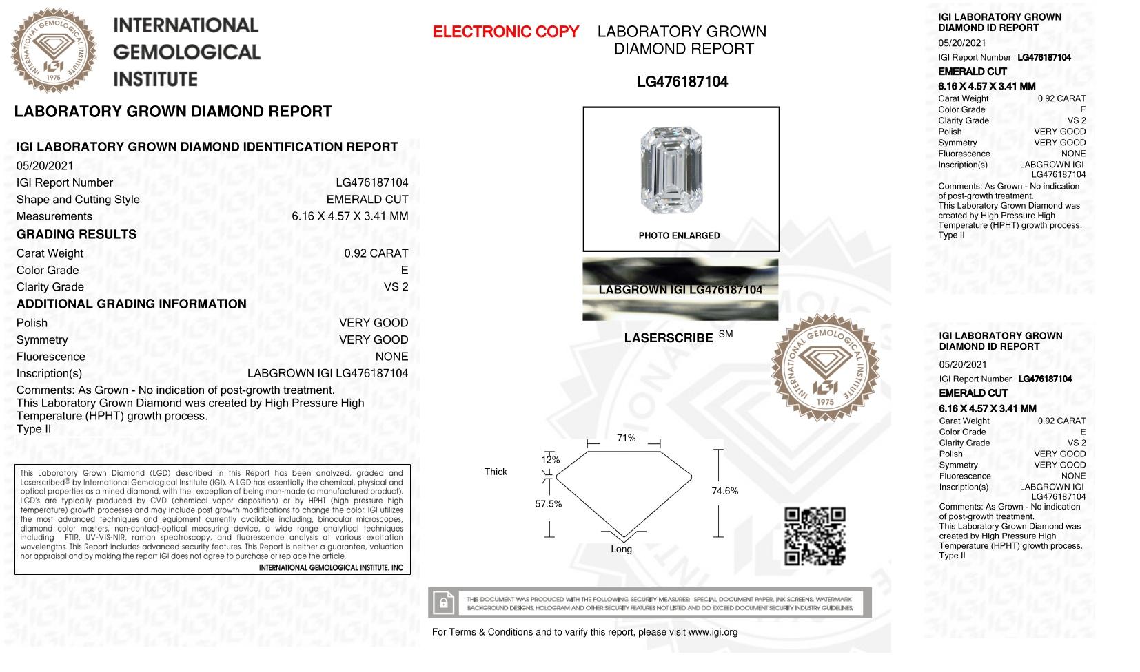 .92 Carats Lab Grown Diamond Loose E, VS2 | IGI Cert at PristineAuction.com .92 Carats Lab Grown Diamond Loose E, VS2 | IGI Cert at PristineAuction.com