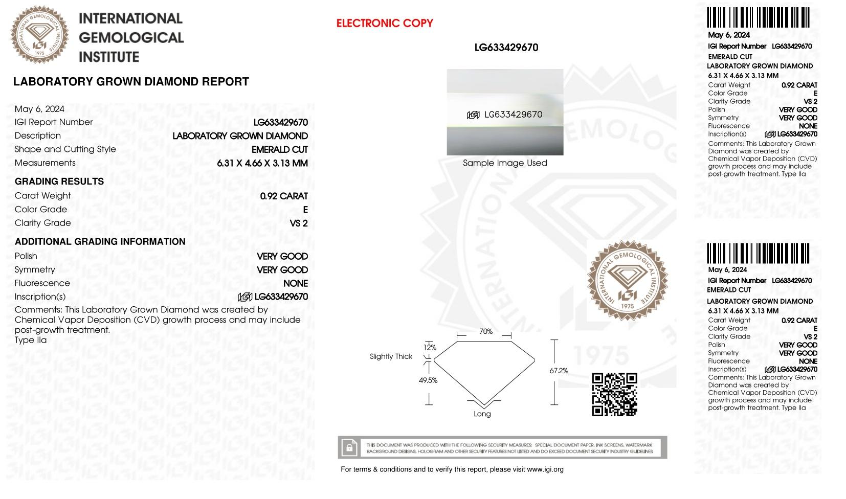 .92 Carats Lab Grown Diamond Loose E, VS2 | IGI Cert at PristineAuction.com .92 Carats Lab Grown Diamond Loose E, VS2 | IGI Cert at PristineAuction.com