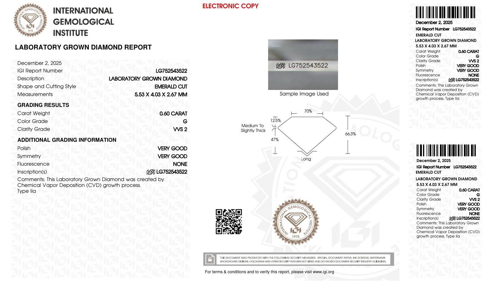 .60 Carats Lab Grown Diamond Loose G, VVS2 | IGI Cert at PristineAuction.com .60 Carats Lab Grown Diamond Loose G, VVS2 | IGI Cert at PristineAuction.com