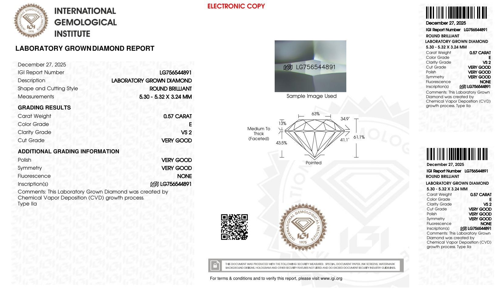 .57 Carats Lab Grown Diamond Loose E, VS2 | IGI Cert at PristineAuction.com .57 Carats Lab Grown Diamond Loose E, VS2 | IGI Cert at PristineAuction.com