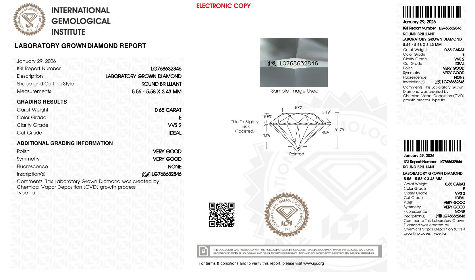 .65 Carats Lab Grown Diamond Loose E, VVS2 | IGI Cert at PristineAuction.com .65 Carats Lab Grown Diamond Loose E, VVS2 | IGI Cert at PristineAuction.com
